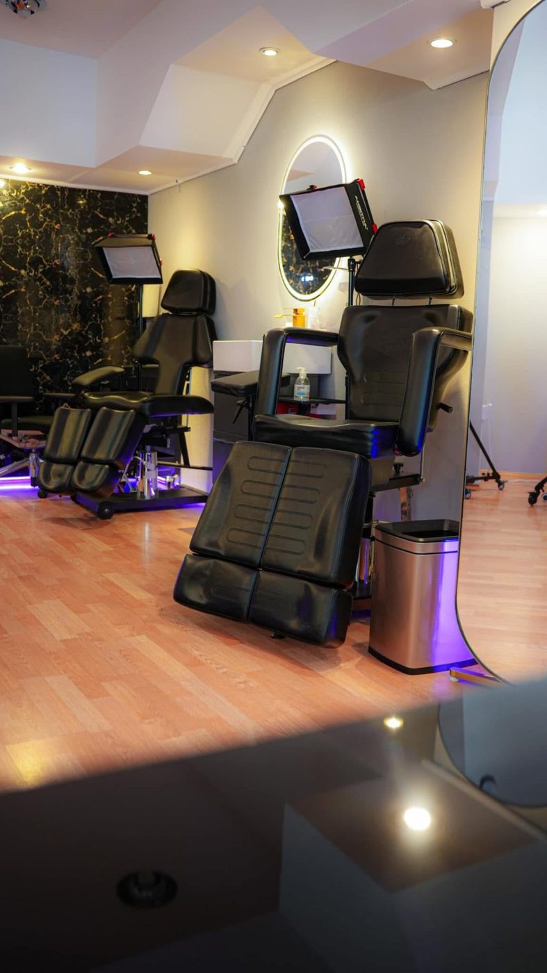 Tattoo chairs inside the Success Ink studio